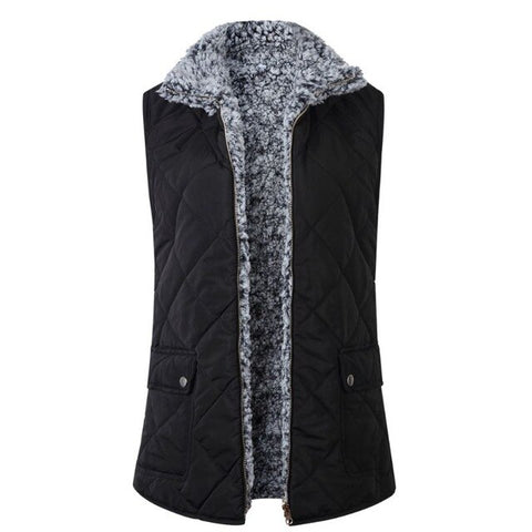Women Winter Two-Way Fluffy Reversible Windproof Vest Coat 2019 Lady Sleeveless Outwear Thicken Warm Pocket Waistcoat Jacket
