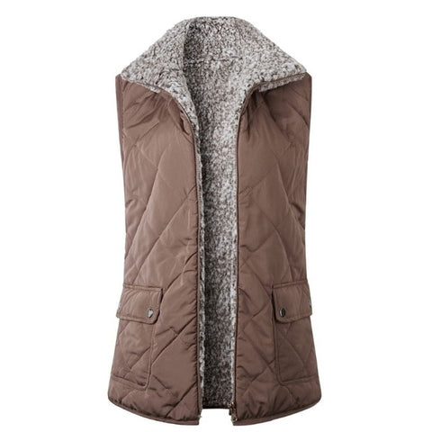 Women Winter Two-Way Fluffy Reversible Windproof Vest Coat 2019 Lady Sleeveless Outwear Thicken Warm Pocket Waistcoat Jacket