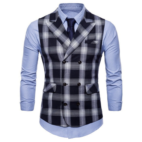 British Style Men's Plaid Business Suit Vest Men Cotton Cardigan Slim Vest For Male Black Red Green Spring M-4XL
