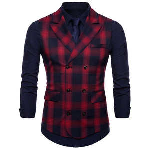 British Style Men's Plaid Business Suit Vest Men Cotton Cardigan Slim Vest For Male Black Red Green Spring M-4XL