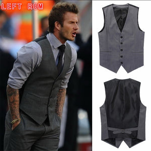 Men's boutique autumn 2016 quality slim fit leisure cotton suit vest/Male gentleman Beckham business vest/Male black vest