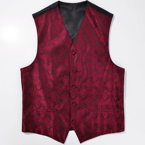 Ikepeibao Wine Wedding Men's Classic Paisley Sleeveless Waistcoat Top Swirl Floral Slim Fit Waistcoat Suit Vest S-5XL 8 color