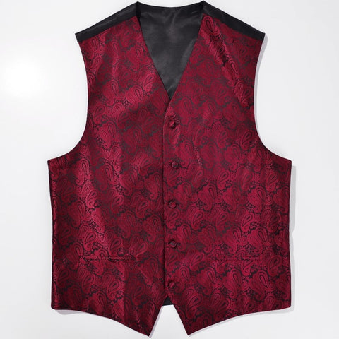 Ikepeibao Wine Wedding Men's Classic Paisley Sleeveless Waistcoat Top Swirl Floral Slim Fit Waistcoat Suit Vest S-5XL 8 color