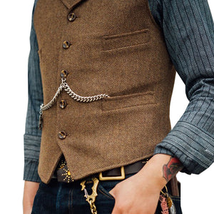 Men's Suit Vest Boutique Wool Tweed Slim Fit Leisure Cotton Male Gentleman Beckham Business Waistcoat For Wedding Groomsmen