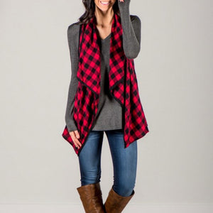 2019 Europe Style Spring Summer Women Check & Plaid Vest Lapel Casual Loose Open Cardigan Blazer Vest Jacket Waistcoat Outwear