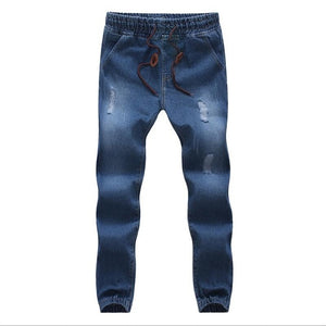 2019 Fashion Mens Cotton Stretch Jeans Slim Fit Denim Trousers Casual Jeans Men Biker Joggers Large Size Hole Drawstring Pants